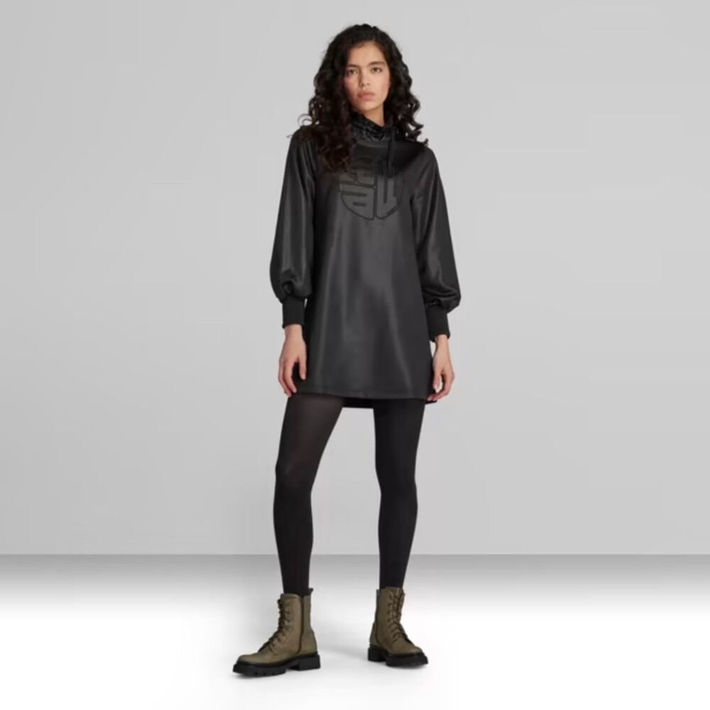 G Star Ruffle Neck Embro Dress Black Streetwear